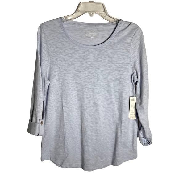 Chicos The Ultimate Tee Women’s Cotton Slub Utility Top Size 0 Blue Roll Tab - Picture 1 of 14